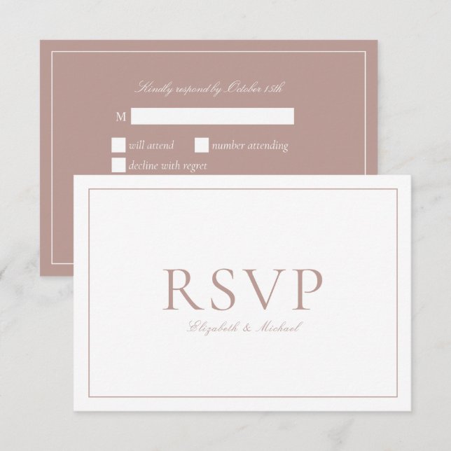 Elegant Dusty Rose Calligraphy Script Wedding RSVP Karte (Vorne/Hinten)