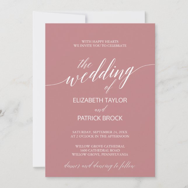 Elegant Dusty Rose Calligraphy Wedding Einladung (Vorderseite)