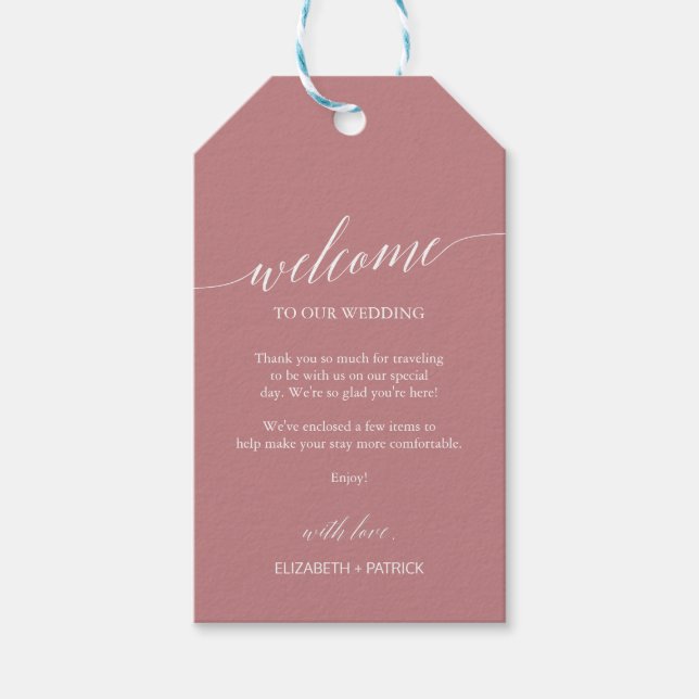 Elegant Dusty Rose Calligraphy Wedding Welcome Geschenkanhänger (Vorderseite)
