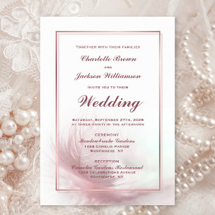 Elegant Dusty Rose Feather Wedding Einladung