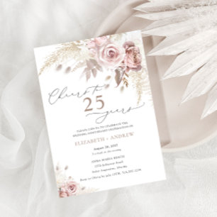 Elegant Dusty Rose Floral 25. Hochzeitstag Einladung