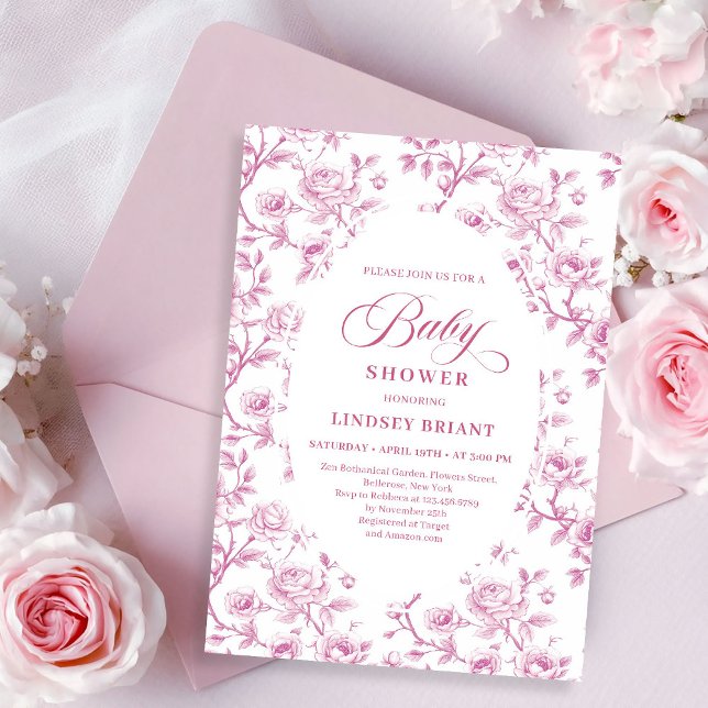 Elegant Dusty Rose Floral Baby Shower Invitation Einladung (Elegant Dusty Rose Floral Baby Shower Invitation)