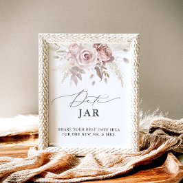 Elegant Dusty Rose Floral Date Jar Bridal Game Poster