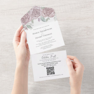 Elegant Dusty Rose Floral QR Code Hochzeitbudget All In One Einladung