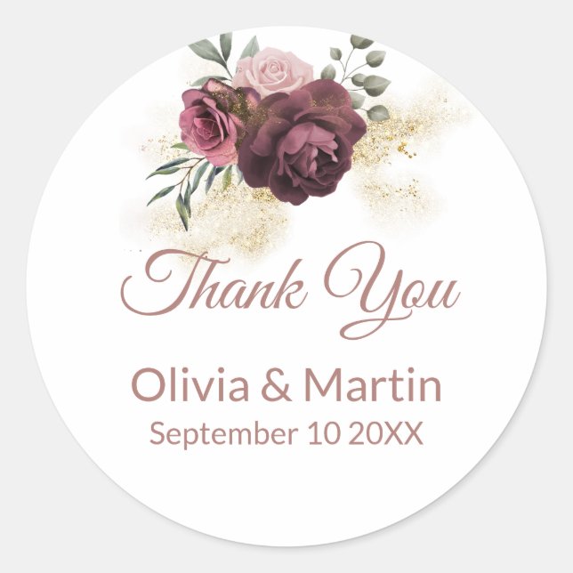 Elegant Dusty Rose Floral Runder Aufkleber (Vorderseite)