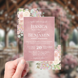 Elegant Dusty Rose Floral Stylish Text Wedding Acryleinladungen