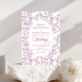 Elegant Dusty Rose Floral Toile Wedding Invitation Einladung
