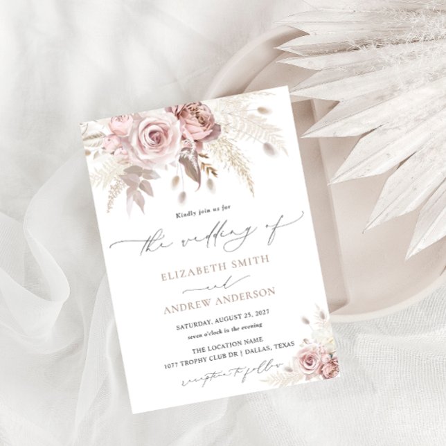 Elegant Dusty Rose Floral Wedding Einladung (Von Creator hochgeladen)