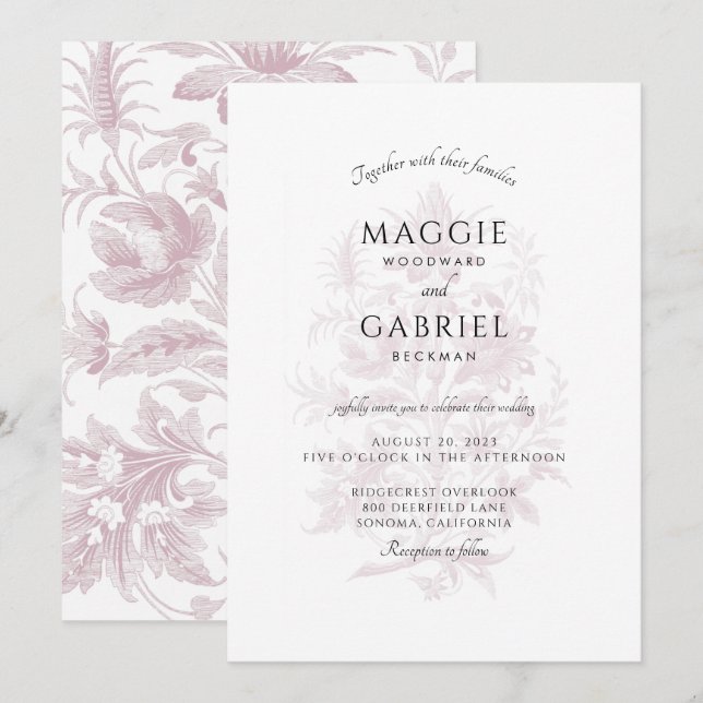 Elegant Dusty Rose Floral Wedding Einladung (Vorne/Hinten)