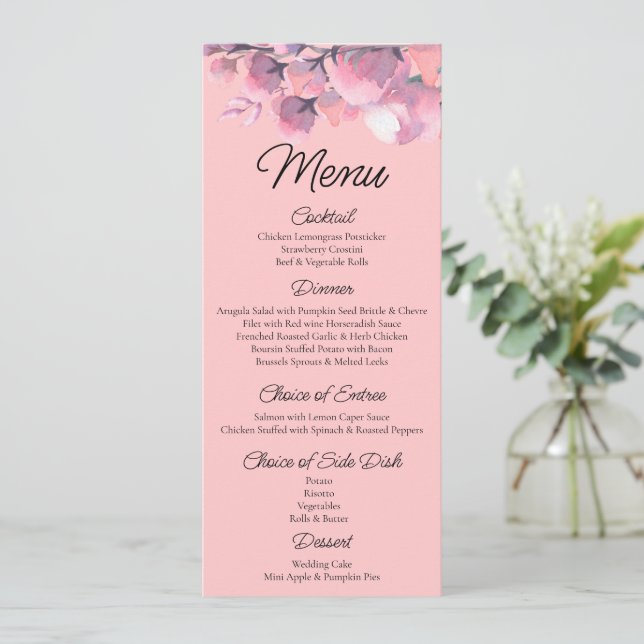 Elegant Dusty Rose Floral Wedding Menükarte (Stehend Vorderseite)