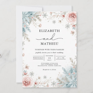 Elegant Dusty Rose Floral Winter Wedding Einladung