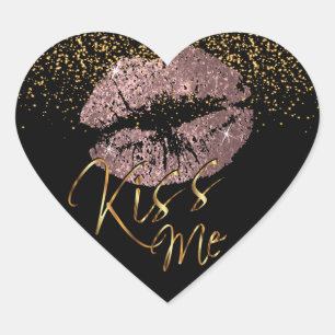 Elegant Dusty Rose Glitzer Kiss Me Herz-Aufkleber