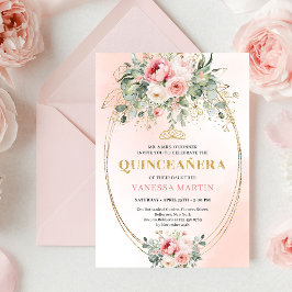 Elegant Dusty Rose Greenery Quinceañera Card Einladung