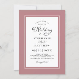 Elegant Dusty Rose Hochzeit formale Chic Calligrap Einladung
