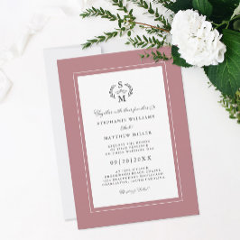 Elegant Dusty Rose Initials Calligraphy Wedding Einladung