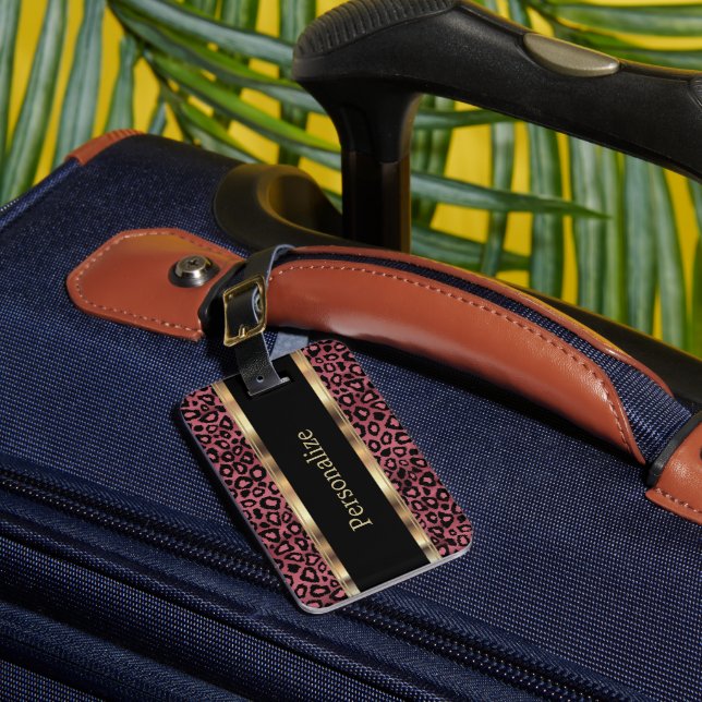 Elegant Dusty Rose Leopard Tierdruck | DIY Text Gepäckanhänger (Vorderseite Insitu 1)