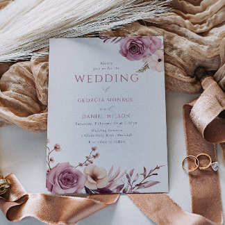 Elegant Dusty Rose Mauve Floral Wedding Einladung