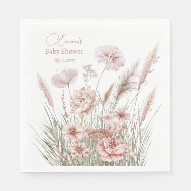 Elegant Dusty Rose Meadow Flowers Baby Shower Serviette (Vorderseite)