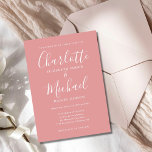 Elegant Dusty Rose Minimalistisch Script Wedding Einladung<br><div class="desc">Diese elegante Hochzeitseinladung mit ihren charakteristischen Stilnamen kann personalisiert werden mit Ihren Informationen in schick weißer Schrift auf einem staubigen Hintergrund der Rose mit Ihrem gewählten Foto auf der Rückseite. Sie können die Hintergrundfarbe an Ihr Hochzeitstil anpassen. Entwickelt von Thisisnotme©</div>
