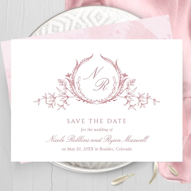 Elegant Dusty Rose Monogram Wedding Calligraphy Save The Date (Von Creator hochgeladen)