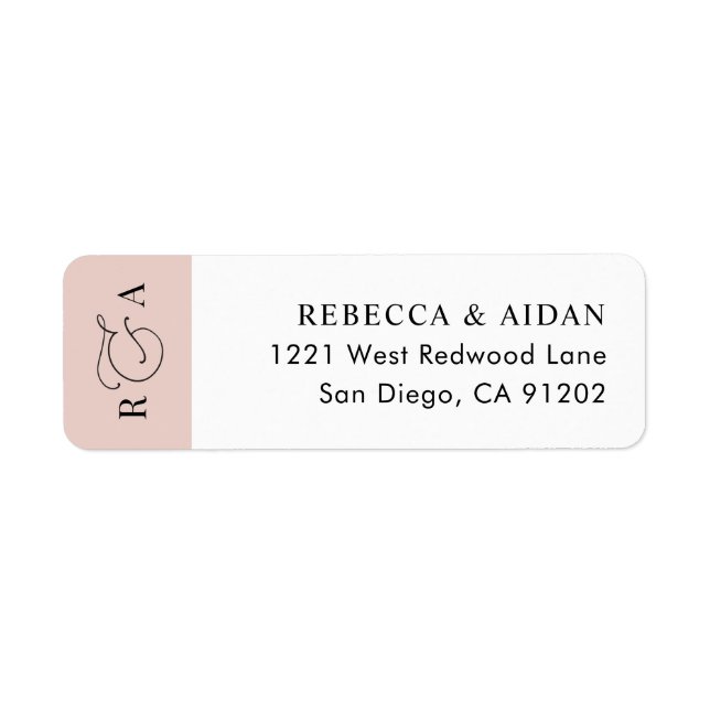Elegant Dusty Rose Monogram Wedding Rücksendeadres (Vorne)