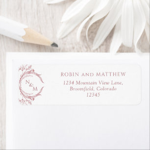 Elegant Dusty Rose Monogram Wedding Rücksendeadres