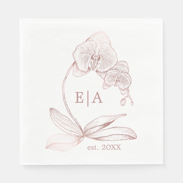 Elegant Dusty Rose Orchid Monogram Wedding Napkins Serviette (Vorderseite)