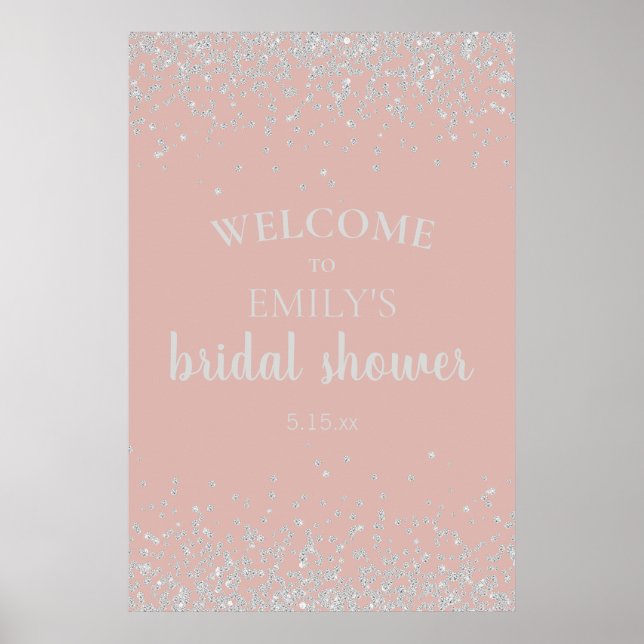 Elegant Dusty Rose Silver Confetti Brautparty Poster (Vorne)