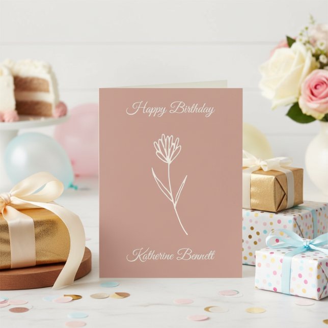 Elegant Dusty Rose Simple Flower Name Birthday Karte (Von Creator hochgeladen)