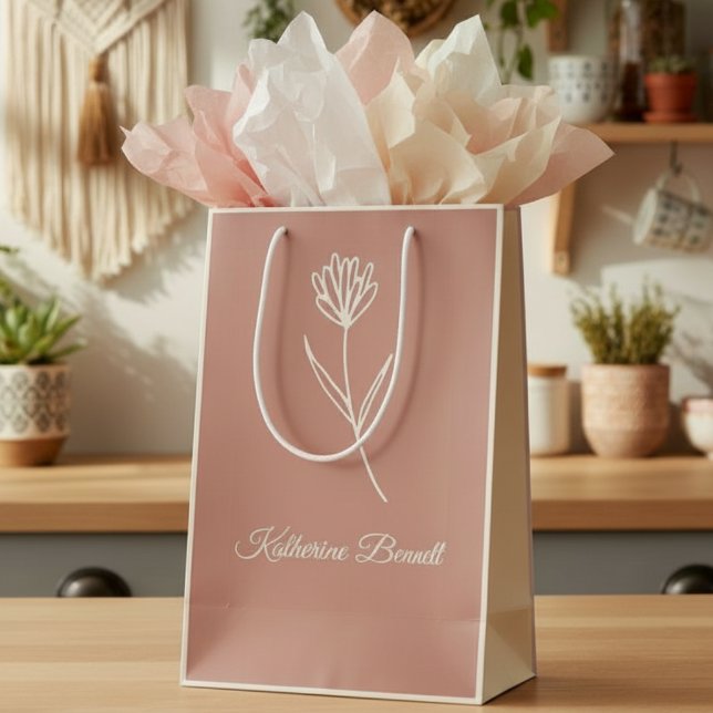 Elegant Dusty Rose Simple Flower Name Mittlere Geschenktüte (Von Creator hochgeladen)