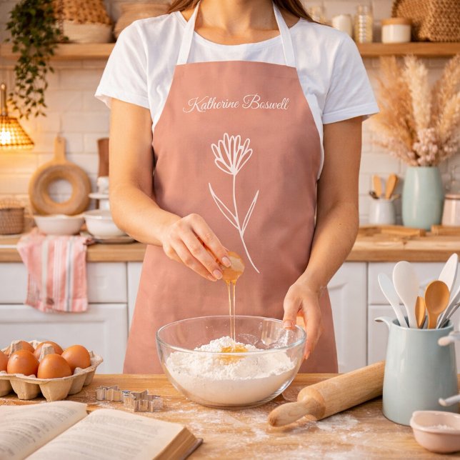 Elegant Dusty Rose Simple Flower Name Schürze (Von Creator hochgeladen)