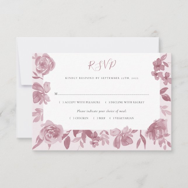 Elegant Dusty Rose Watercolor Floral Wedding RSVP Karte (Vorderseite)