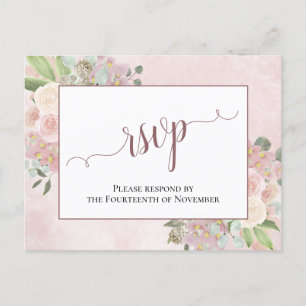 Elegant Dusty Rose Watercolor Floral Wedding RSVP Postkarte