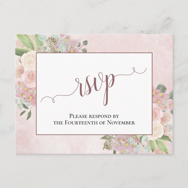 Elegant Dusty Rose Watercolor Floral Wedding RSVP Postkarte (Vorderseite)