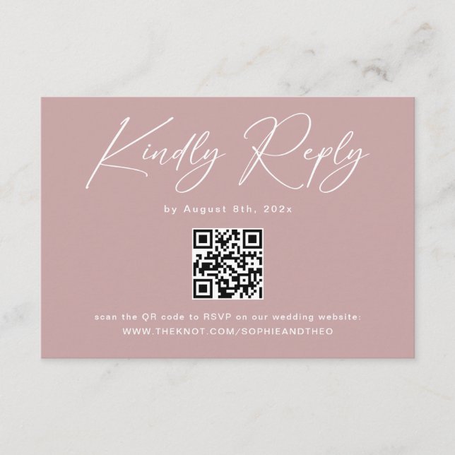 Elegant Dusty Rose Wedding RSVP Qr Code Begleitkarte (Vorderseite)