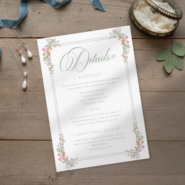 Elegant Dusty Sage Pastel Wildflower Crest Wedding Begleitkarte (Von Creator hochgeladen)