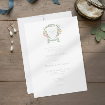 Elegant Dusty Sage Pastel Wildflower Crest Wedding