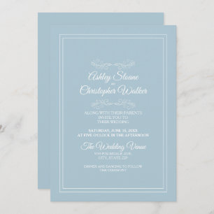 Elegant Dusty Sky Blue White Wedding Einladung