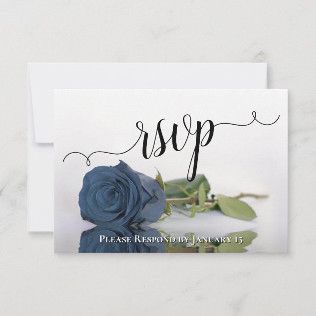 Elegant Dusty Steel Blue Rose Reflections Wedding RSVP Karte
