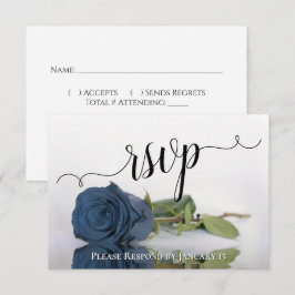 Elegant Dusty Steel Blue Rose Reflections Wedding RSVP Karte