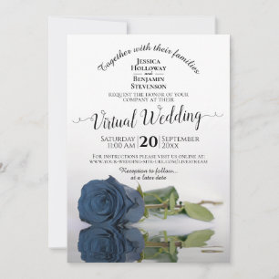 Elegant Dusty Steel Blue Rose Virtual Wedding Einladung
