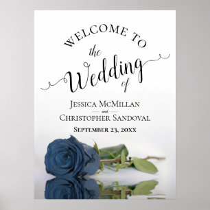 Elegant Dusty Steel Blue Rose Wedding Willkommen Poster