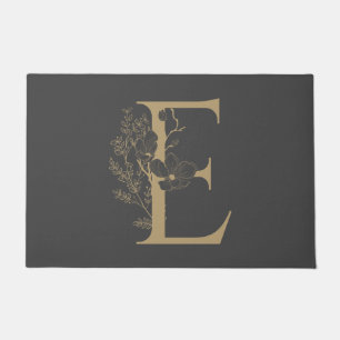 Elegant E Boho Floral Monogram Initial Gray Gold Fußmatte