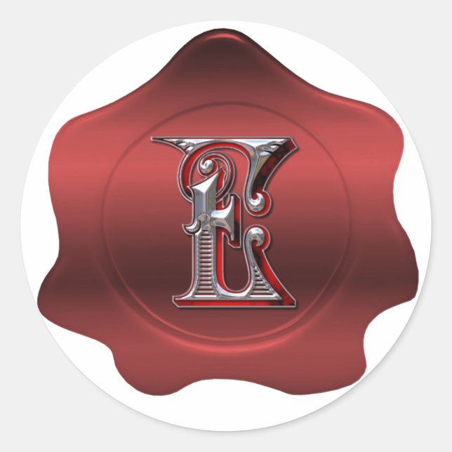 Elegant E Monogram Red Wax Siegel Look Sticker (Vorderseite)