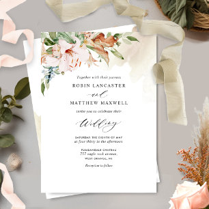 Elegant Earthy Blooms and Beige Wedding Invitation Einladung