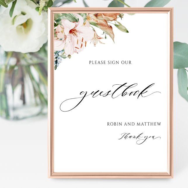 Elegant Earthy Blooms Wedding Guestbook Sign Poster (Von Creator hochgeladen)