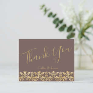 Elegant Earthy Brown und Gold Wedding Vielen Dank Postkarte