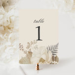 Elegant Earthy Floral Cream Wedding Tischnummer<br><div class="desc">This lovely wedding table number sign features a border of pretty boho flowers in subtle neutral tones with classic typography. The card is the same on both sides. Use card holders from catering or party supply retailers... OR you can purchase elegant photo frames to place on tables (available at a...</div>