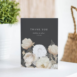 Elegant Earthy Floral Dark Gray Chic Wedding Dankeskarte