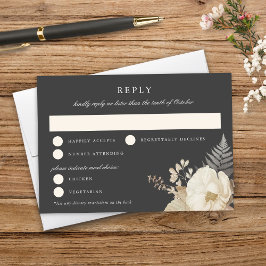 Elegant Earthy Floral Dark Gray Wedding RSVP Karte